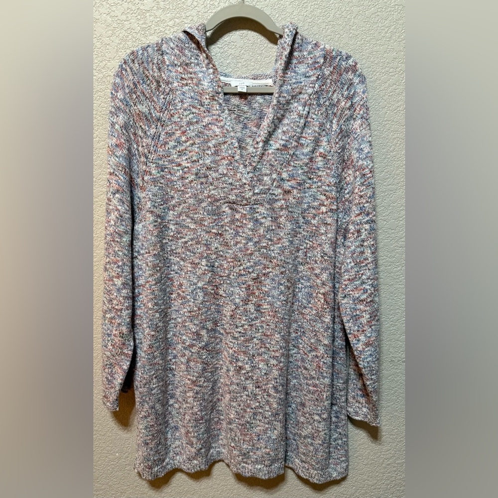 J.Jill Hooded Knit Pullover Sweater in a Multicolor Marled Cotton Blend Size XL